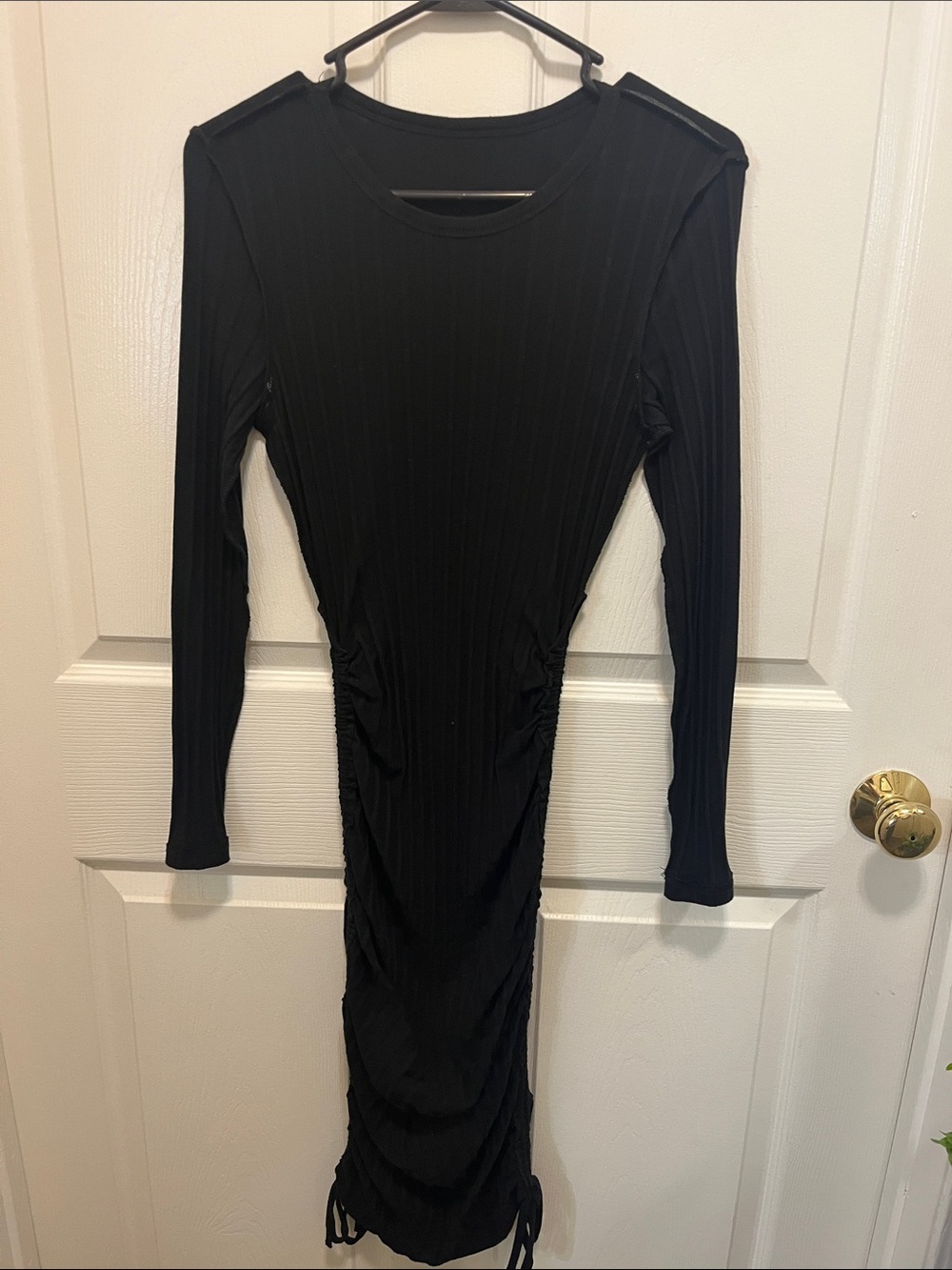 SHEIN Black Long Sleeve Ruched Midi Bodycon Dress